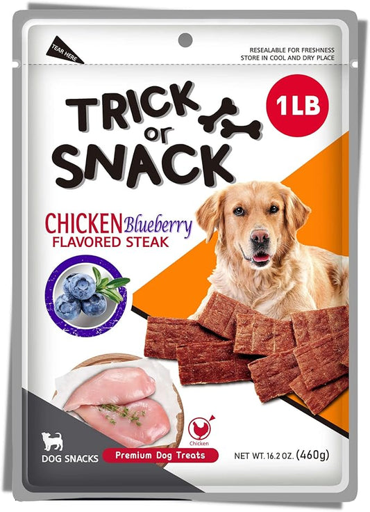 Premium 1lb Dog Jerky Treats | Dog Training | Dog Walking | Natural Grillers | Healthy Smoked Beef Chicken Salmon Chews Snacks Chicken Blueberry Steak