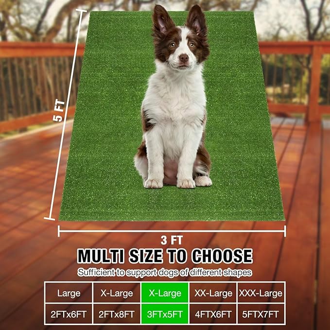 X-Large Dog Potty Grass Pad, 3FTx5FT Puppy Turf Pee Mat, Indoor Outdoor Pets Fake Grass Rug for Balcony Patio Yard