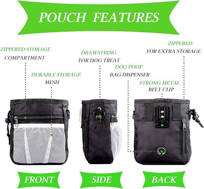 4-in-1 Dog Training Set, Puppy Training Treats- Dog Treat Training Pouch, Dog Whistle, Dog Doorbells, Dog Clicker, Ideal Gift for First Time Pet Owners, Training Dog Owners (Black)