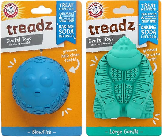 Arm & Hammer for Pets Super Treadz Dental Chew Toy for Dogs, Blowfish and Gorilla Bundle | Dog Dental Toys from Arm and Hammer | Dog Chew Toys, Gorilla Treadz, Blowfish Treadz | Dental Toys for Dogs