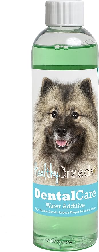Healthy Breeds Dog Dental Care Water Additive for Keeshonden - Helps Freshen Breath, Reduce Plaque & Control Tartar - Mint Flavor - 8 oz