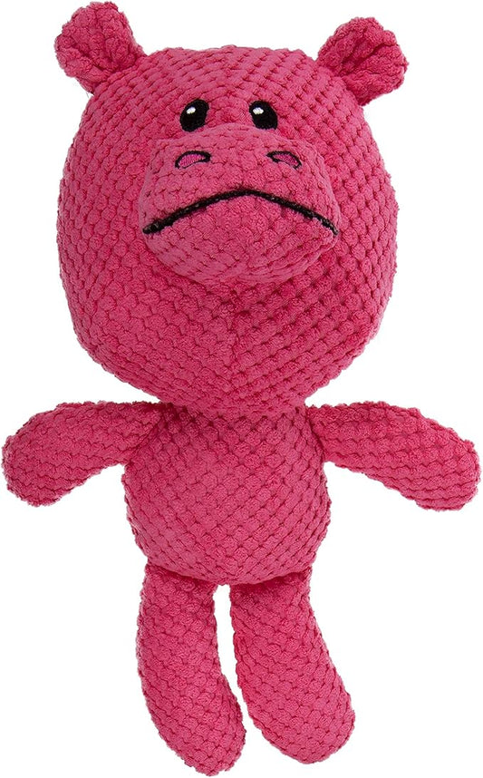 goDog Checkers Hippo Squeaky Plush Dog Toy, Chew Guard Technology - Pink, Large