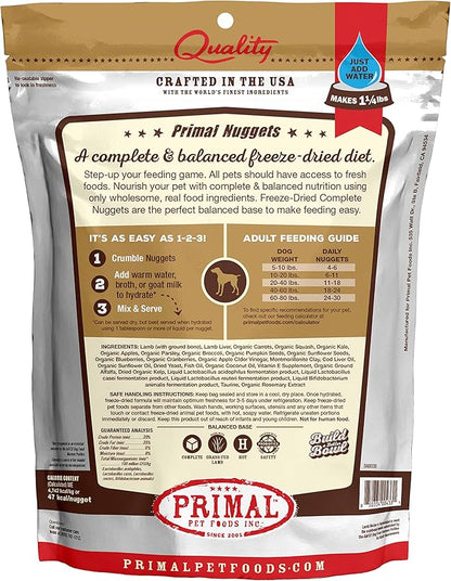 Primal Freeze Dried Dog Food Nuggets, Lamb; Complete & Balanced Meal; Also Use as Topper or Treat; Premium, Healthy, Grain Free, High Protein Raw Dog Food, 5.5 oz