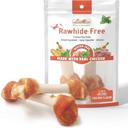 Premium Dog Bones, Rawhide-Free, Made with Real Chicken and Wholesome Vegetables, Made with Limited Ingredients (Large 2pcs/Pack)