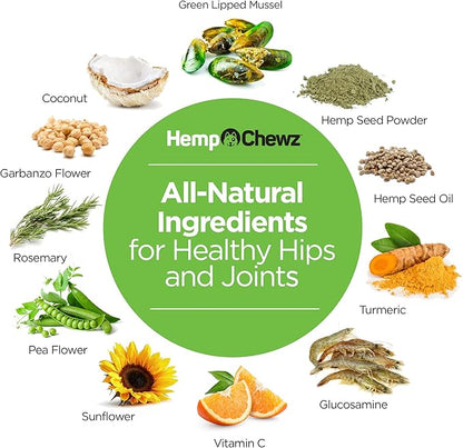 for Dogs | Hip and Joint Supplement for Dog Joint Pain Relief Infused with Organic Hemp Oil, Glucosamine, Chondroitin, Turmeric, MSM to Enhance Mobility, Flexibility & Comfort