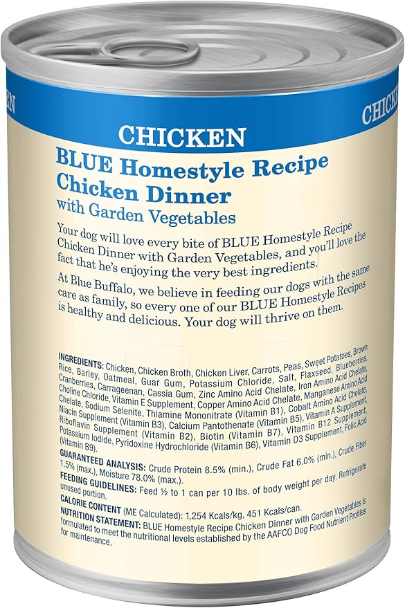 Blue Buffalo Homestyle Recipe Natural Adult Wet Dog Food, Chicken 12.5 oz cans (Pack of 12)
