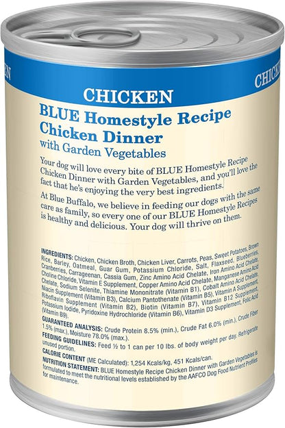 Blue Buffalo Homestyle Recipe Natural Adult Wet Dog Food, Chicken 12.5 oz cans (Pack of 12)