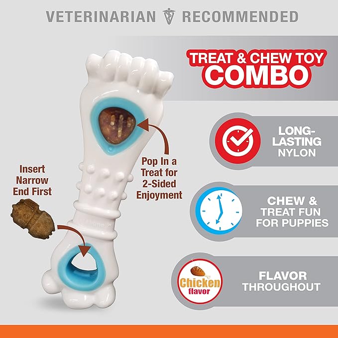 Nylabone Puppy Power Chew Knuckle Bone & Pop-In Puppy Treat Toy Combo Chicken Medium/Wolf (1 Count)