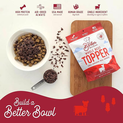 Beg & Barker Beef Dog Food Toppers for Picky Eaters (8 Ounce, Pack of 1) - Bowl Booster with Whole Beef Heart - Premium Meal Mixers for Dogs - Single Ingredient, Human Grade, Grain Free