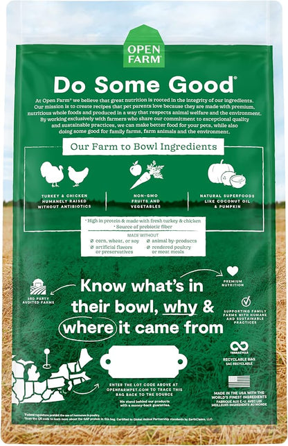 Open Farm Homestead Turkey and Chicken Grain-Free Dry Dog Food, 100% Certified Humane Poultry Recipe with Non-GMO Superfoods and No Artificial Flavors or Preservatives, 22 lbs