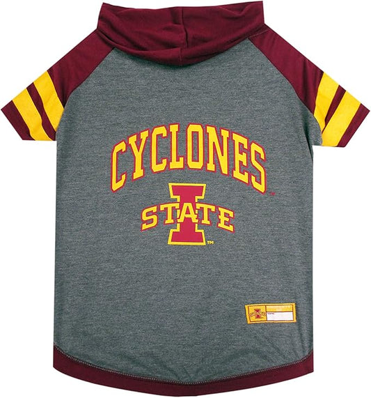 NCAA IOWA STATE CYCLONES HOODIE for DOGS & CATS, X-SMALL COLLEGIATE Licensed DOG HOODY Tee Shirt. Sports HOODY T-Shirt for Pets. COLLEGE Sporty Dog Hoodie Shirt.