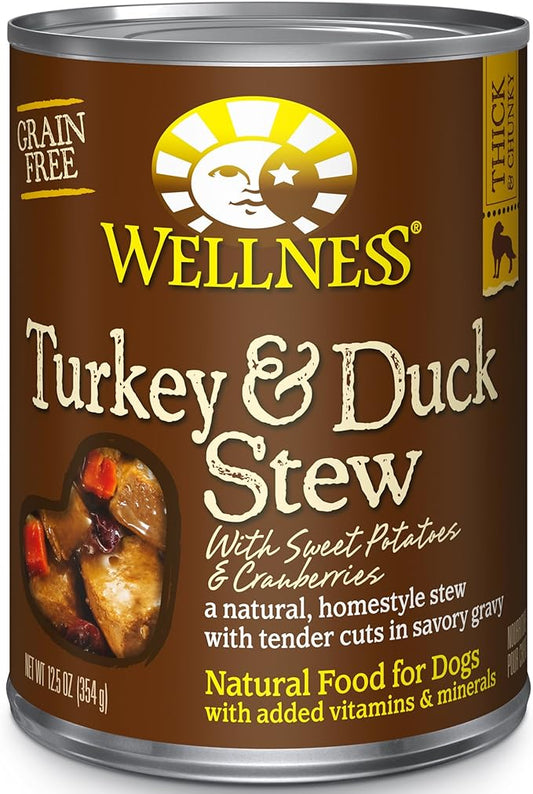 Wellness Complete Health Thick & Chunky Natural Grain Free Canned Wet Dog Food, Turkey & Duck Stew, 12.5-Ounce Can (Pack of 12)