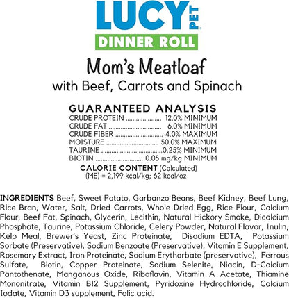 Lucy Pet Dinner Rolls-Mom's Meatloaf Beef with Carrots and Spinach 4lb