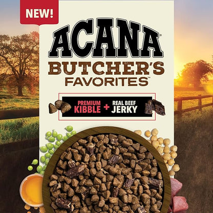 ACANA Butcher's Favorites Dry Dog Food, Farm-Raised Beef & Liver Recipe, Dry Kibble and Beef Jerky Pieces, 17lb