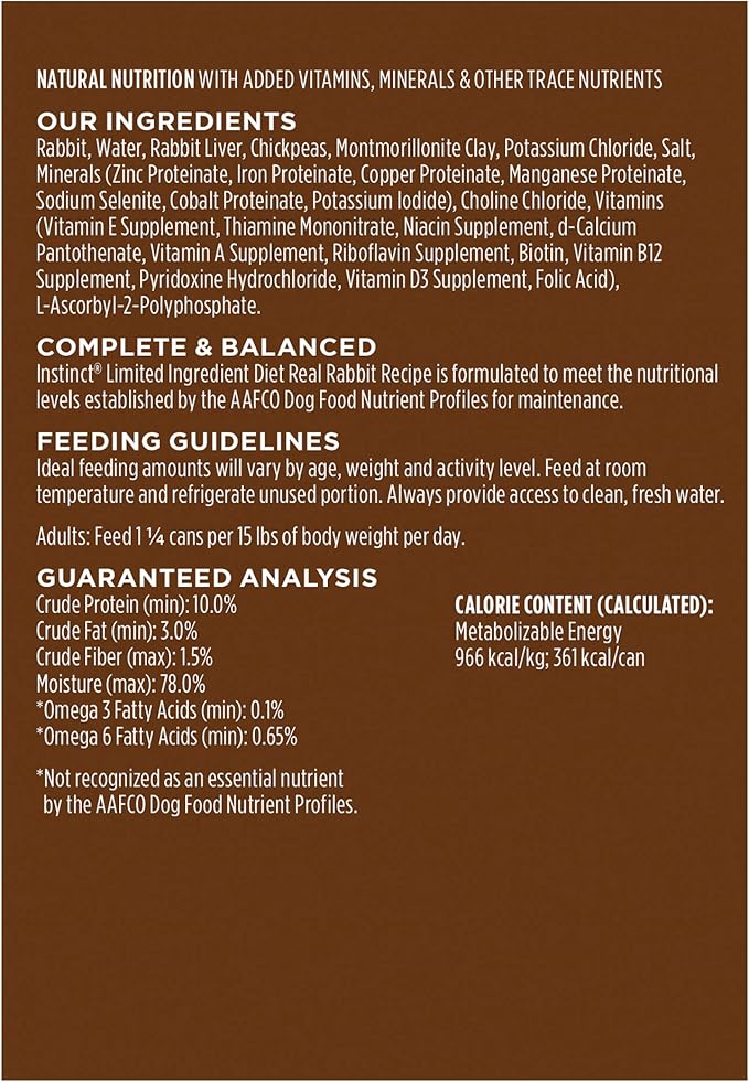 Instinct Limited Ingredient Diet Grain Free Real Rabbit Recipe Natural Wet Canned Dog Food, 13.2 Ounce (Pack of 6)