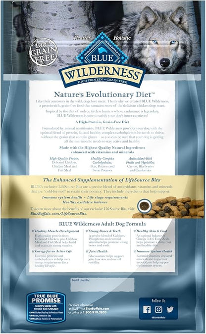 Blue Buffalo Wilderness Adult High-Protein Dry Dog Food with Real Chicken, Grain-Free, Made in the USA with Natural Ingredients, Chicken, 4.5-lb. Bag