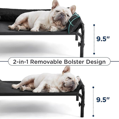 Bedsure Elevated Raised Outdoor Dog Bed - Cooling Dog Cot Bed with Bolster for Medium Dog, Lifted Pet Bed with Durable Breathable Teslin Mesh, Dog Hammock Bed with Non-Slip Feet, Black, 32 inches