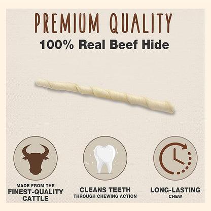 Cadet Premium Grade Beef Hide for Dogs, Long Lasting Rawhide Twist Chew Sticks, Natural Dog Chews, 5 Inch Dog Bones (34 Count)