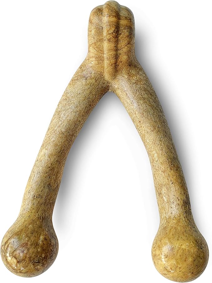 Pet Qwerks Wishbone BarkBone - Nylon Chew Toy for Aggressive Chewers - Peanut Butter Flavor - 8.25"