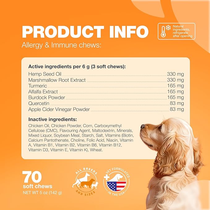 Dog Allergy Relief Chews - Itch Relief for Dogs - Dog Allergy Chews - US Formulated Dog Itching Skin Relief with Salmon Oil - Anti Itch, Immune Health, Seasonal Allergies & Hot Spots Support Treats