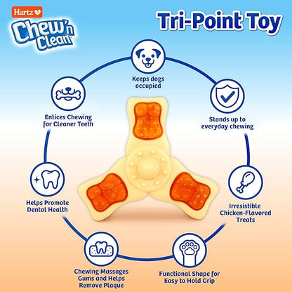 Hartz Chew ‘n Clean Chew Toy and Treat in One Chicken Flavored Tri-Point Dog Toy, Small