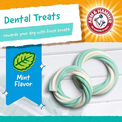 Arm & Hammer for Pets Ringers Dental Treats for Dogs Dog Dental Chews Fight Bad Dog Breath, Plaque & Tartar Without Brushing Fresh Mint Flavor, Dental Dog Chews (Pack of 24, 120 Count Total)