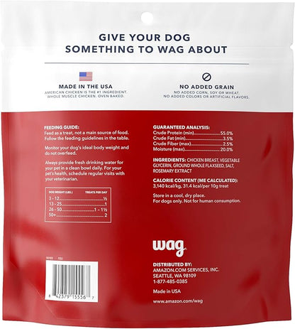 Amazon Brand – Wag Chewy Whole Muscle American Jerky Dog Treats – Chicken & Flaxseed (1 lb), Grain Free