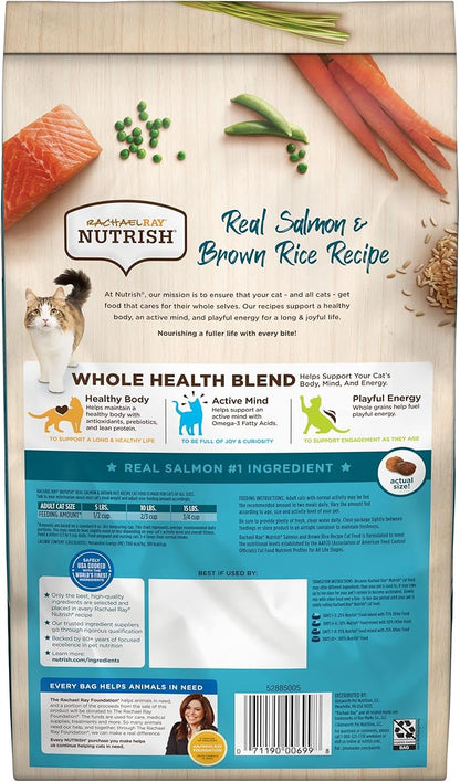 Rachael Ray Nutrish Premium Natural Dry Cat Food with Added Vitamins, Minerals & Other Nutrients, Real Salmon & Brown Rice Recipe, 3 Pound Bag