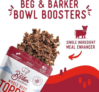 Beg & Barker Beef Dog Food Toppers for Picky Eaters (8 Ounce, Pack of 1) - Bowl Booster with Whole Beef Heart - Premium Meal Mixers for Dogs - Single Ingredient, Human Grade, Grain Free