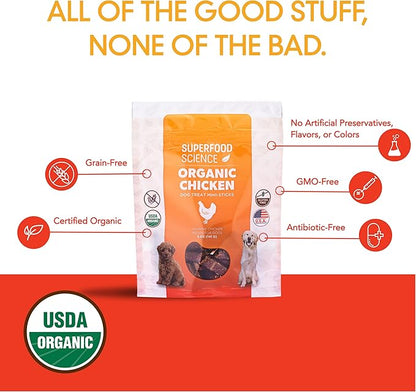 Organic Dog Treats with Chicken, Sweet Potato, Turmeric, and Flaxseed, Low-Calorie Semi-Soft Healthy Training Treats for Puppy, Small, Medium, and Large Dogs, Gluten-Free, 5 oz