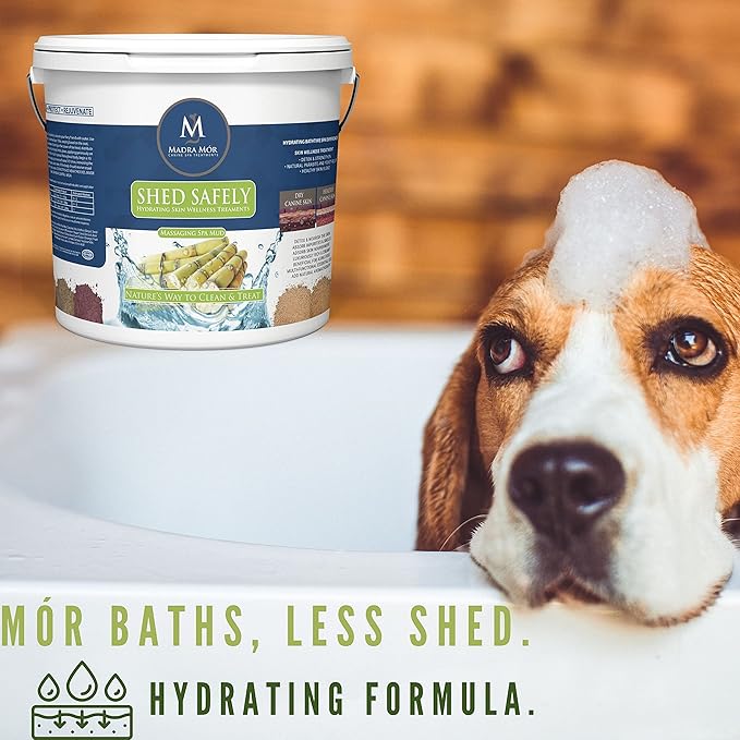 Worldwide Nutrition Bundle: Madra Mor Shed Safely Dog Essentials Mud Bath | Dog Grooming Dog Wash | Dry Skin for Dogs Treatment | Dog Itch Relief | 7.5lb Pail w Multipurpose Keychain