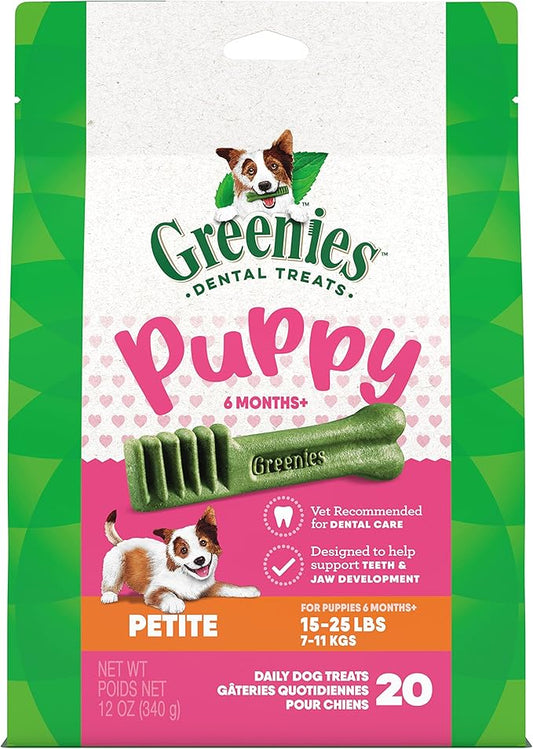 Greenies Puppy 6+ Months Petite Natural Dental Care Dog Treats, 12 oz. Pack (20 Treats)