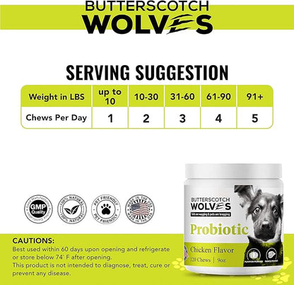 Probiotics for Dogs Supplement | Digestive and Immune Health Support Dog Vitamins with Probiotic Blend and Pumkin Powder | Approximately 120 Probiotic Chews for Dogs