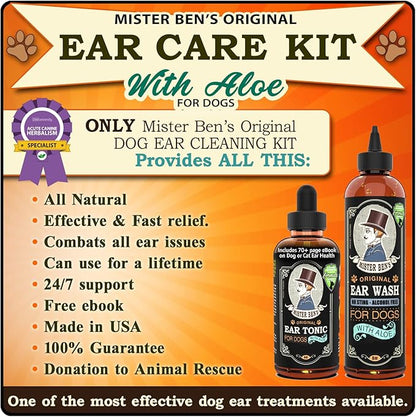 MISTER BEN'S Original Ear Cleaner for Dogs Care Kit - Includes Tonic & Wash