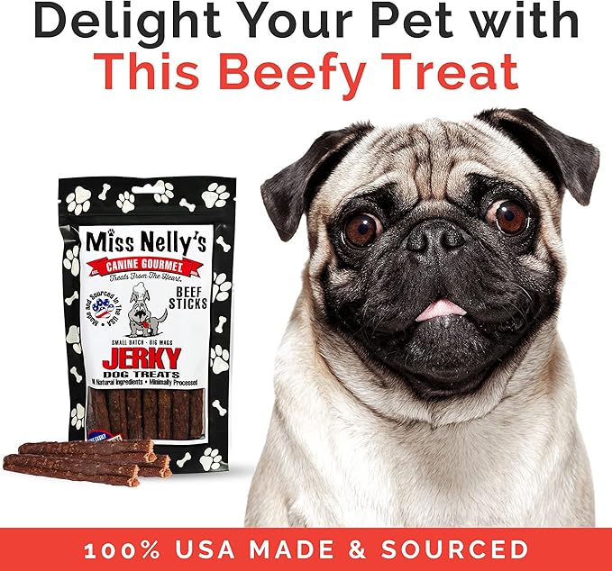 Miss Nelly's- All Natural Beef Jerky Dog Treats Made in USA Only-Beef Jerky Treats for Dogs Original Smoke House Recipe-Minimally Processed Soft Sticks Jerky Dog Treats - 16 oz. bag.