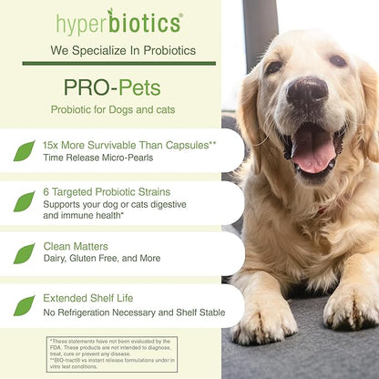 Hyperbiotics Pro Pets Probiotics | Probiotics for Dogs & Cats | Small Micro Sized Chewable Pearl Shaped Tablets | Time Released Delivery | 60 Count