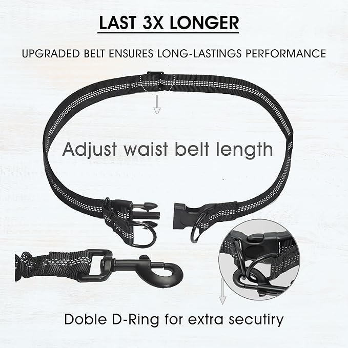 Hands Free Dog Leash with Waterproof Zipper Pouch for Running Walking Jogging Training Hiking Retractable Bungee Dog Running Waist Leash for Small Medium and Large Dogs Reflective Stitches