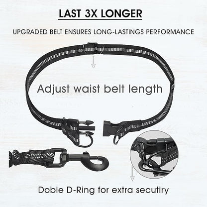 Hands Free Dog Leash with Waterproof Zipper Pouch for Running Walking Jogging Training Hiking Retractable Bungee Dog Running Waist Leash for Small Medium and Large Dogs Reflective Stitches