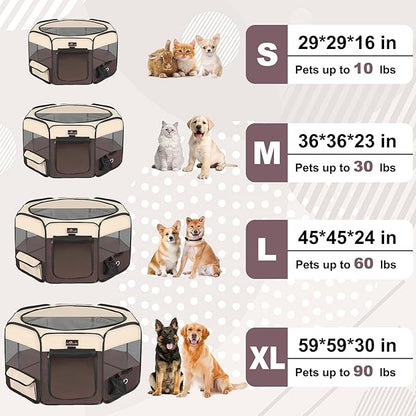 Dog Playpen, Cat Playpen - Foldable Pet Playpen with Carrying Case, Portable Pet Tent for Indoor/Outdoor Use | Water Resistant | Removable Shade Cover - (Brown, Small)
