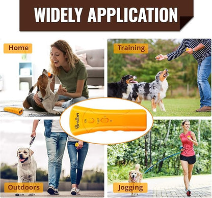 Ultrasonic Clicker Dog Trainer: Anti-Bark Dog Training Equipment and Barking Control Device - Electronic Clicker Trainer for Walking Jogging and Aggressive Behavior - Handheld and Portable (Yellow)
