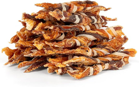 MON2SUN Dog Treats, Triple Flavor Jerky Twist Sticks, 4.5-5 Inch Chicken Duck and Codfish Sticks Dog Chews for Small Dogs, Healthy Dog Snacks, 10.58 oz (30 Count-Pack of 1)
