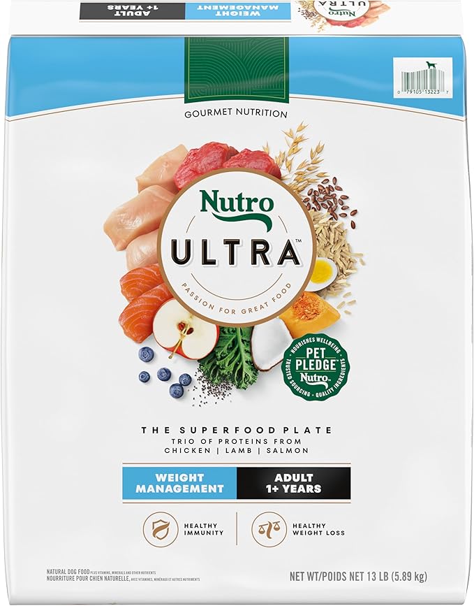 Nutro Ultra Adult Weight Management Dry Dog Food, Chicken, Lamb and Salmon Protein Trio, 13 lb. Bag