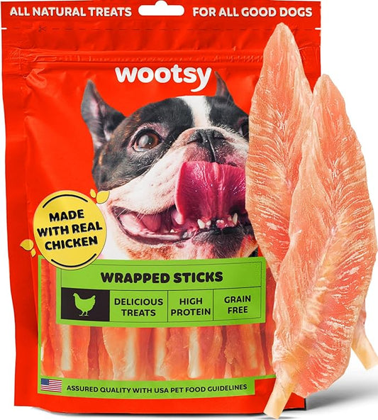 Chicken Jerky Wrapped Rawhide Sticks - Supports Dental Health Dog Treats, Grain Free, High Protein, Low-Calorie - Real Chicken - Chews, 12 oz