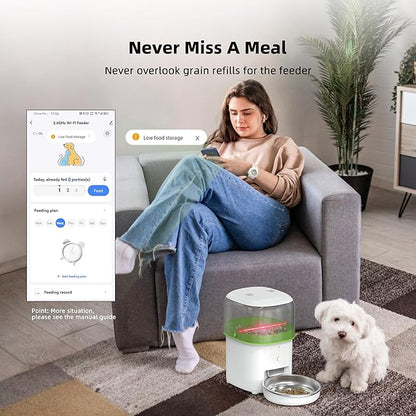 Automatic Cat Feeder WiFi - Easy to Clean 2L/4L WiFi Automatic Cat Feeder for Remote Feeding, Cat Food Dispenser with Lock Feature and Suitable Portion Size, Only 2.4GHz