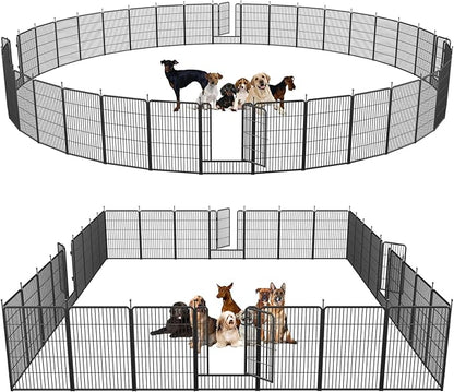mestyl Dog Playpen, 32" Height 32 Panels Outdoor Pet Play Pen, Big Dog Exercise Play Pen for Large/Medium/Small Dogs, Foldable Puppy Pen for Indoor, Camping, RV, Anti-Rust Paint Finish, Quick Install