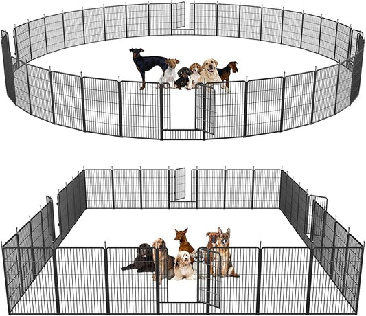 mestyl Dog Playpen, 32" Height 32 Panels Outdoor Pet Play Pen, Big Dog Exercise Play Pen for Large/Medium/Small Dogs, Foldable Puppy Pen for Indoor, Camping, RV, Anti-Rust Paint Finish, Quick Install