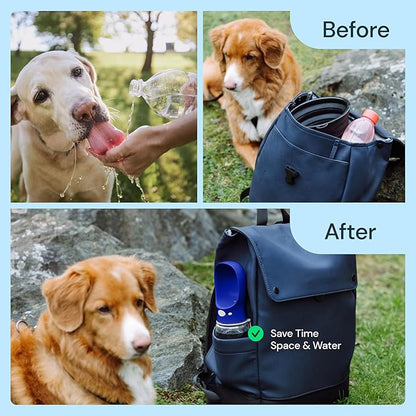MalsiPree Dog Water Bottle Portable – Leak Proof and Lightweight Water Bottle for Dogs – Dog Travel Water Bottle with Bowl – Dog Walking Accessories (19OZ, Navy Blue)