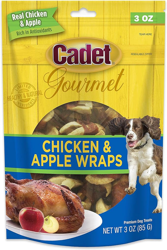 Cadet Gourmet Chicken & Apple Wrapped Dog Treats Wraps - Healthy & Natural Chicken & Apple Dog Training Treats for Small & Large Dogs - Inspected & Tested in USA (3 oz.)