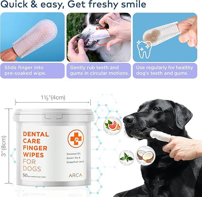 Dental Finger Wipes for Dogs - 100 Wipes - Dog Dental Teeth Cleaning Wipes for Dogs - Pre-Soaked Oral Cleaning Pads- Reduces Plaque, Tartar & Dog Breath Freshener