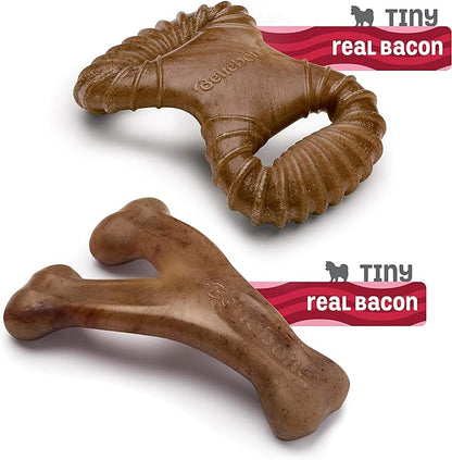 Benebone Tiny 2-Pack Dog Chew Toys, Made in USA, Real Bacon Flavor, Small